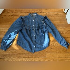 Veronica Beard Ruffled Denim Button-Up Shirt - Size 6